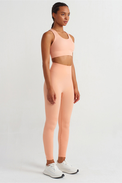 COMEUP Jacquard Gathering Push up Leggings Peach Feather