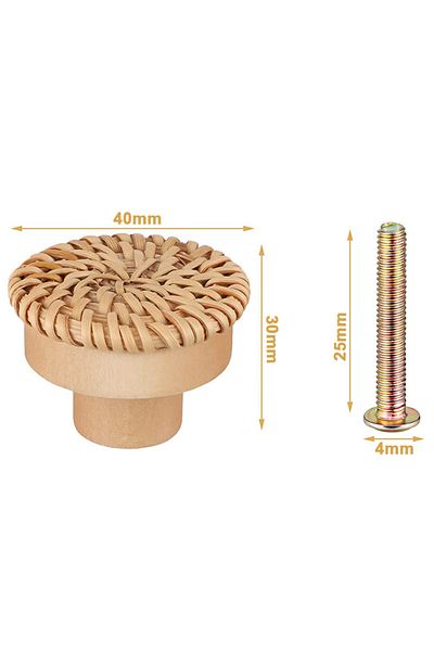TFAAI 2pcs Yellow 1-24pcs Rattan Wooden Handles Round Handmade Cabinets Drawer Pulls Wood Kitchen Cupboard
