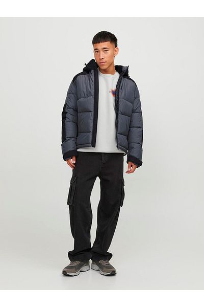 Jack & Jones Ανδρικό παλτό Jack&Jones 12214648   Γκρι-Μαύρο Μέγεθος L
