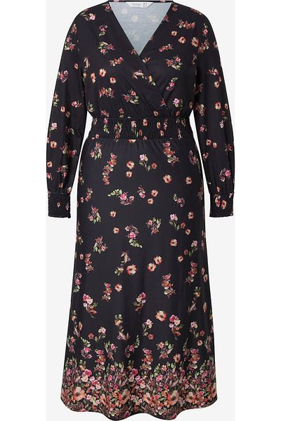 Şans Women's Plus Size Black, Long Sleeve Sleeve Mouth Kkroşeta Detail, Wrap Collar Dress 65N38991