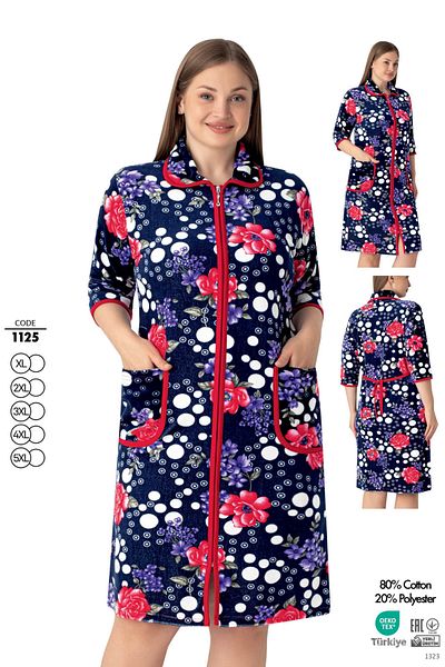 ROMEO LİFE Women's Plus Size Cotton Blend Velvet Zipper Dress 1125