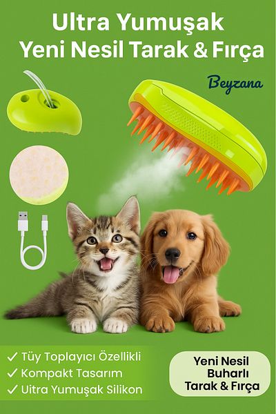BEYZANA Soft Silicone Steam Cat and Dog Washing Brush