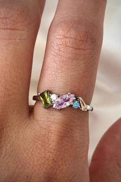 Leo'Stone Imported Series Elegant Mixed Color 5 Stone Design Adjustable Women's Steel Ring