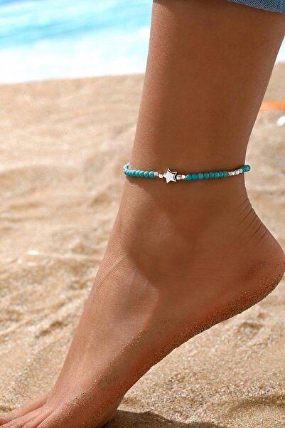New Obsessions Mavi Boncuklu Yıldız Detaylı Esnek Lastikli Kadın Halhal