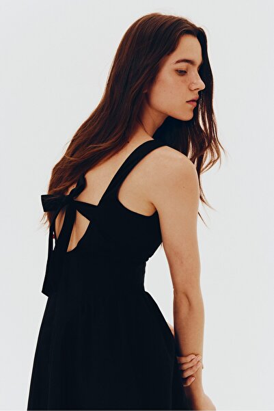 H&M Arkası Bağcıklı Poplin Elbise