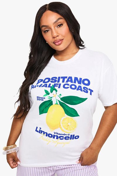 The Champ Clothing Tricou pentru femei de mărime mare, 100% bumbac, model de vară oversize alb cu imprimeu lămâie