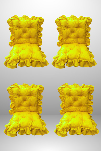 MoMMe Backed Fringed Chair Cushion 40X85 cm Yellow Color