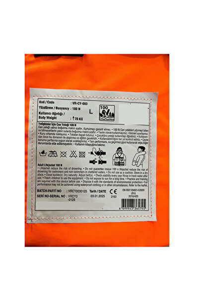 Somay Store Tekne Sertifikalı Yetişkin Can Yeleği Boyunduruk Tip 100N 70KG Üzeri 1 ADET