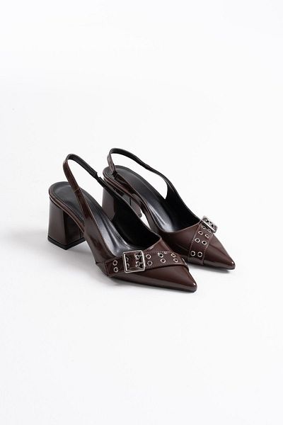 Zerenyus Pantofi cu toc de damă Keira Premium Bitter Brown din piele lacuită