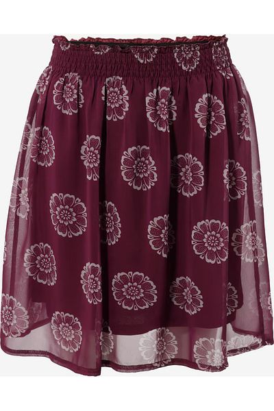 Şans Fusta din șifon cu căptușeală cu imprimeu floral pentru femei, mărime mare, roșu claret, talie elastică, 65N38943