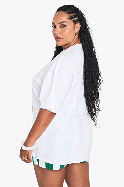 The Champ Clothing Plus Size Women's T-Shirt 100% Cotton Ibiza Printed Oversize White Summer