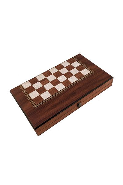 Helena Wooden Chess and Backgammon Set with Mother-of-Pearl Inlay