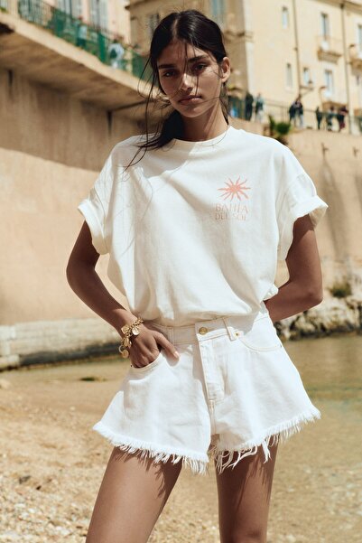 H&M Saçaklı Kenarlı Kot Şort