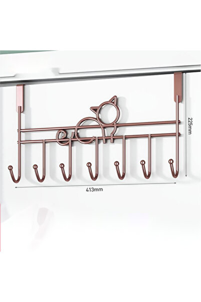 QGC Door-mounted hanger with 7 hooks, cat-shaped bronze, 41.3x22.5cm