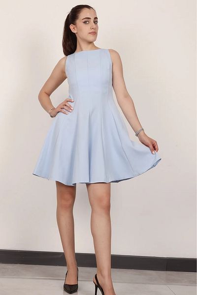 Stil Sepeti Women's Baby Blue Zero Sleeve Stitching Detailed Skirt Flounce Mini Dress Drl- 1000789147