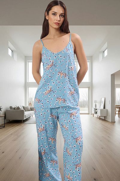 PayBuy Women's Animal Pattern Thin Strap Viscose Pajamas Set Comfortable and Stylish Design Custom