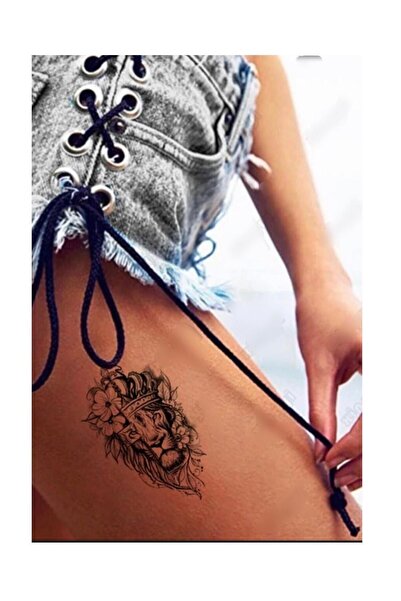 petit bijou BearPear Aslan Dövmesi, Kral Tacı Geçici Dövme, Unisex Aslan Tattoo