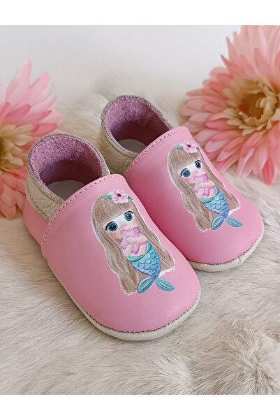 Hodore Noxi Mermaid Printed Leather Baby Booties Moccasins
