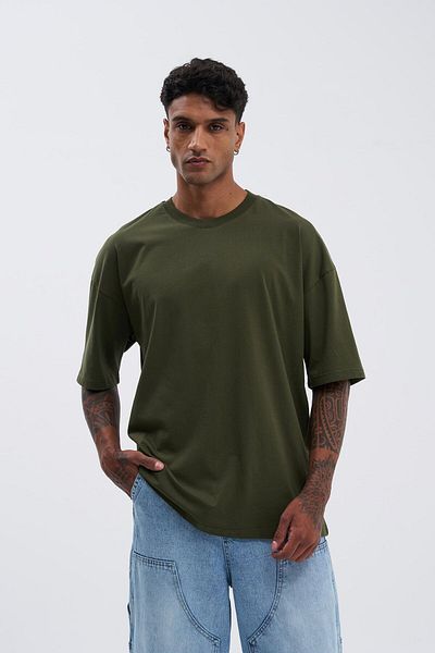 Machinist Men's Basic Super Cotton Oversize Dark Khaki T-Shirt