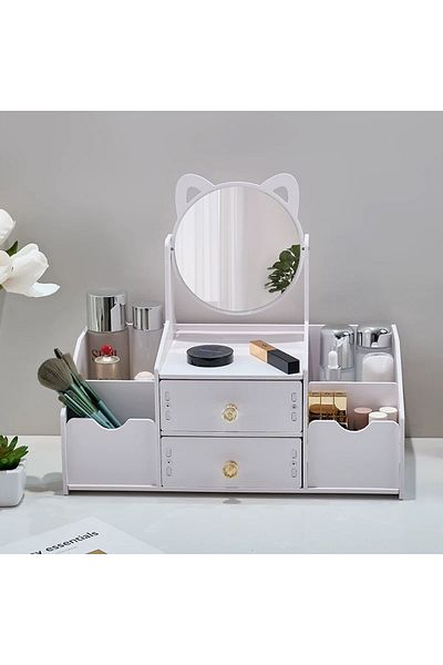 QGC Large Double Compartment Makeup Organizer with Mirror
