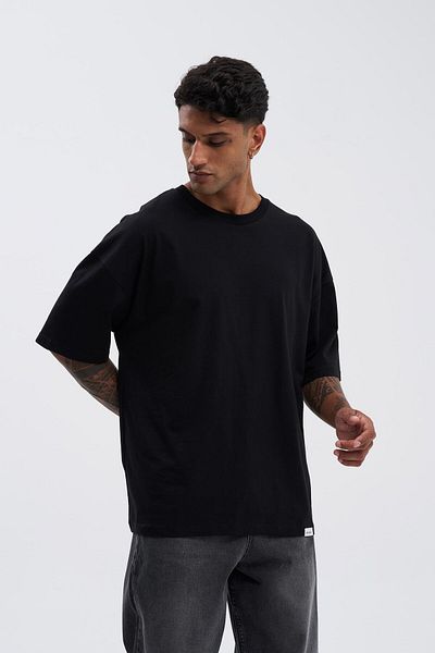 Machinist Tricou negru oversize din bumbac de bază pentru bărbați