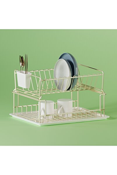 SUNTEL BANYO MUTFAK AKSESUARLARI Iki Katlı Modüler Bulaşıklık - BEJ Tabaklık Organizer