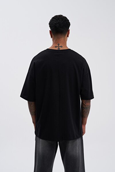 Machinist Erkek Basic Super Pamuklu Oversize Siyah Tişört