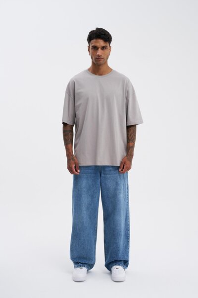 Machinist Erkek Basic Super Pamuklu Oversize Açık Gri Tişört