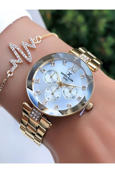 Daniel Klein Original Gold Color Women's Wristwatch with Billed Bracelet Gift