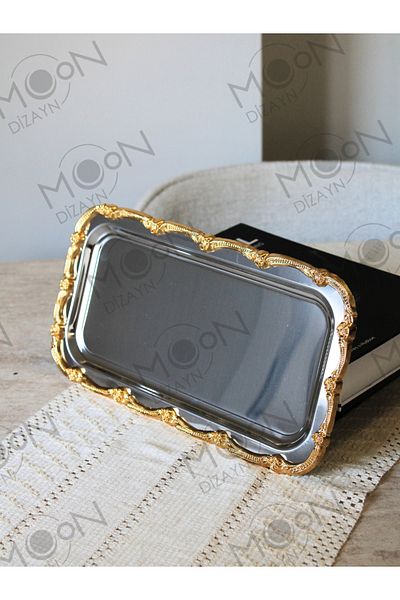 Moon Dizayn 2 Pieces Baton Rose Frame Serving Presentation Tray, Luxury Presentation Holder, 2 Pieces