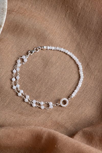 OSMANLI DEĞERLİ TAŞ Certified Moonstone Natural Stone Bracelet with Silver Apparatus