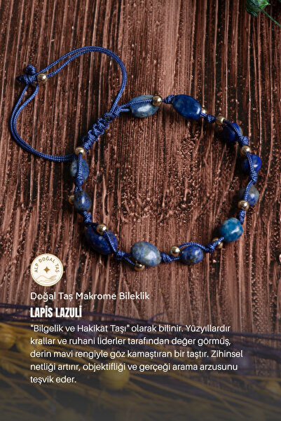 Alp Doğal Taş Orijinal Sertifikalı Lapis Lazuli Doğal Taş Makrome Bileklik