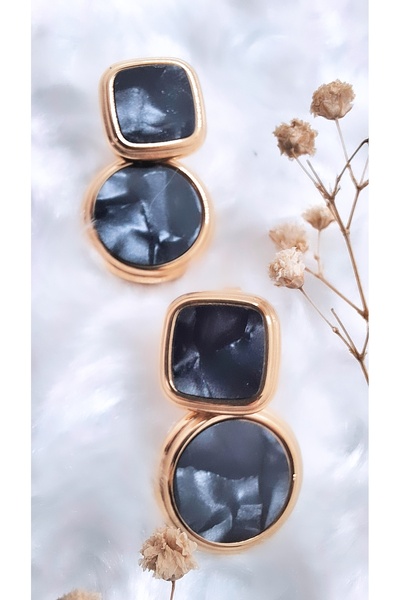 Serenity الأسود خاتم الصلب مربع المينا القرط