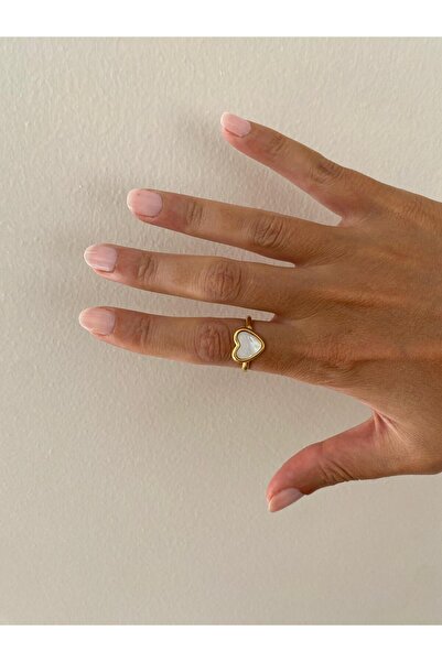 stainless steell Çelik Ayarlalamalı Kalp Sedef Gold Yüzük