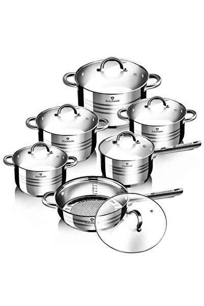 Blaumann 12 Pcs Cookware Set Stainless Steel Pots Jumbo Gourmet Line Induction All Stoves Oven / Dishwasher