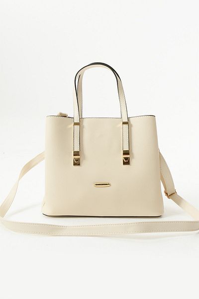 Sanmorris Women's Long Strap 4 Compartments Simple Stylish Cream Colored Shoulder and Hand Bag with Gold Accessories