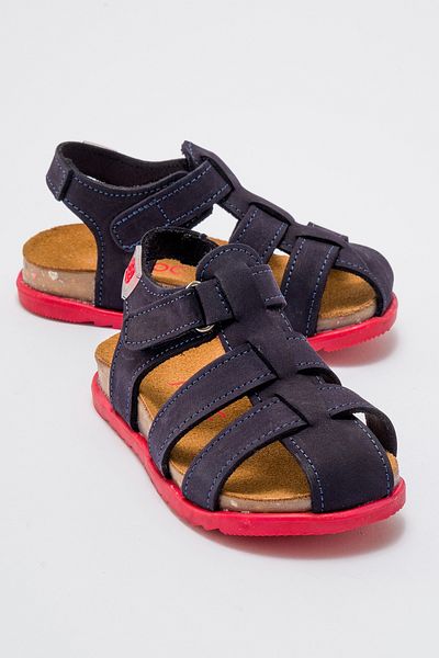 mnpc Unisex Children's Navy Blue Genuine Leather Cork Sole Daily Children's Sandals