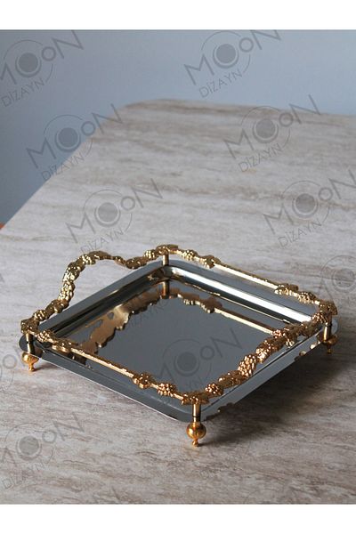Moon Dizayn Gold Footed Design Coffee Presentation Tray with Handle Set of 2