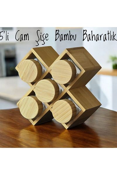Piev Set of 5 Jars with Bamboo Lid and Stand X Spice Rack