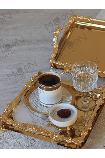 Moon Dizayn 2-Piece 2-Person Square Pendant Model Gold Presentation Tray