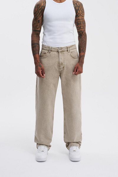 Machinist Pantaloni largi pentru bărbați, cu efect de jeans, bej