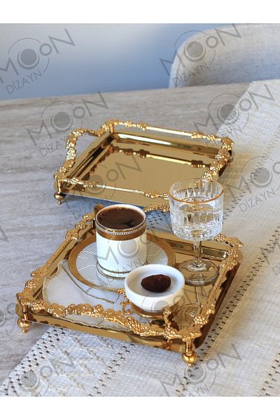Moon Dizayn 2-Piece 2-Person Square Pendant Model Gold Presentation Tray