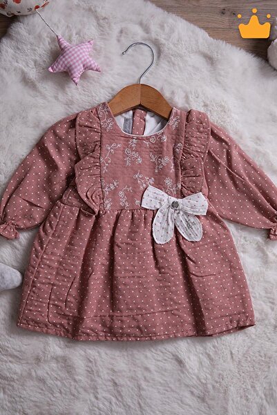 Babydola Müslin Kız Bebek Bayramlık Uzun Kollu Elbise 15177