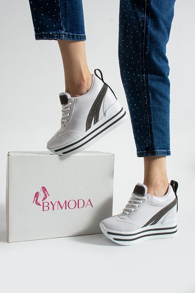 Bymoda New Season White Back Hidden Wedge Heeled Sports Shoes Total Height 10 cm