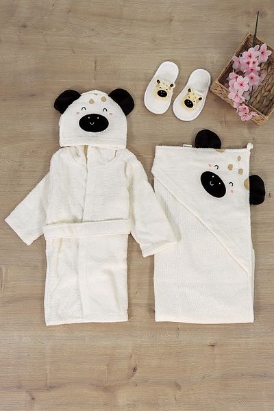 Sitilin Girl Boy Baby Teddy Bear Embroidered Luxury Bathrobe Set Towel Set 100% Cotton Fabric 0-2 Years Stl7058