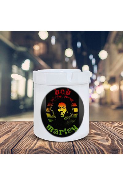 Asilmeydan Λευκό κεραμικό τασάκι με σχέδιο Bob Marley - 20158