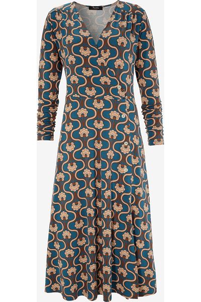 Şans Women's Plus Size Colorful, Wrap Collar, Ornamental Button Detail, Patterned Viscose Dress 65N38816