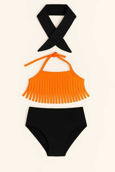 My Kids Wear Bandana Ruffle Detailed High Waist Girls' Swimsuit Set