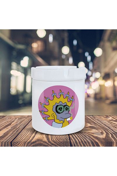 Asilmeydan Λευκό The Simpsons Ashtray Masked Lisa Printed Ashtray Kl-213