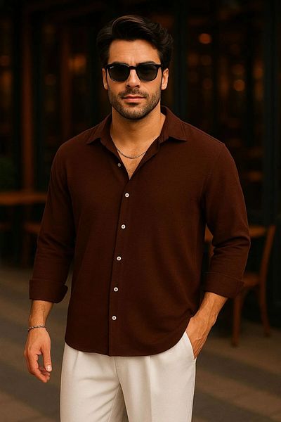UTTBASİC Cămașă maro oversize texturată